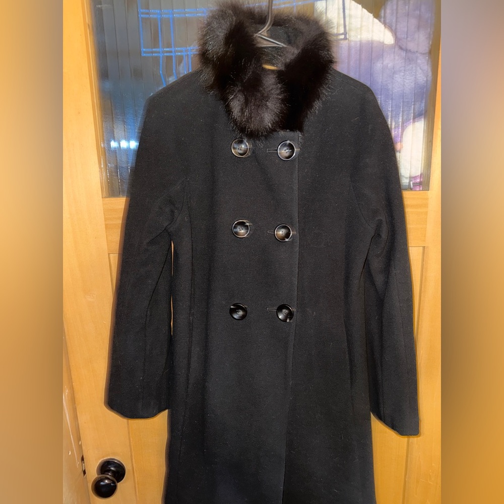 Saga Furs 1 Madison $495 Coat Wool Cashmere Brown Fox Fur Double Breasted 8